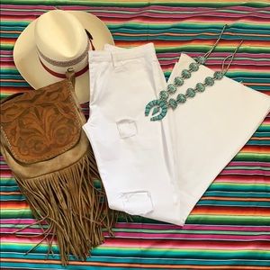 White denim bell-bottom/ flare jeans